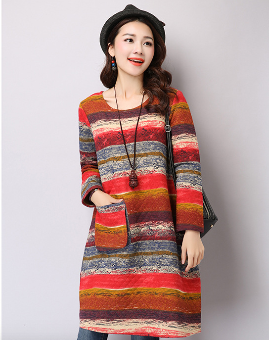 WT6694 Colourful Long Top Red