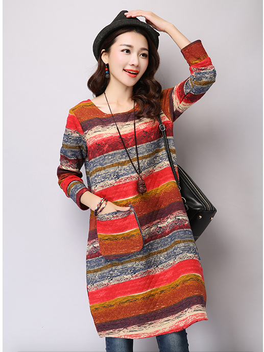 WT6694 Colourful Long Top Red