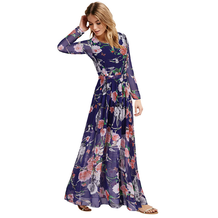 WD6698 Floral Maxi Dress Blue