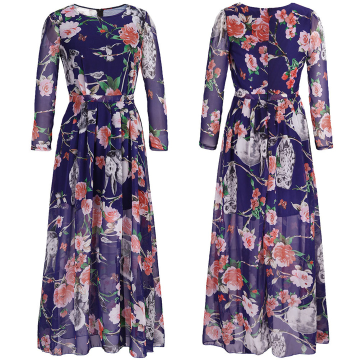 WD6698 Floral Maxi Dress Blue