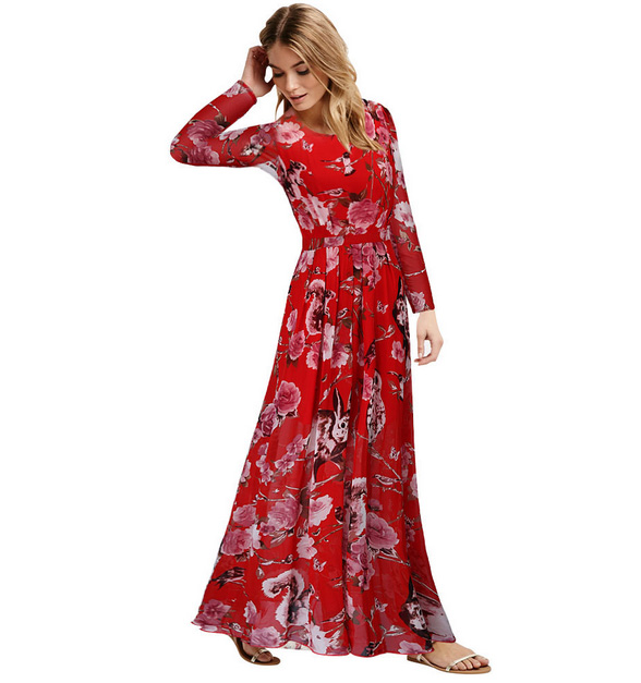 WD6698 Floral Maxi Dress Red