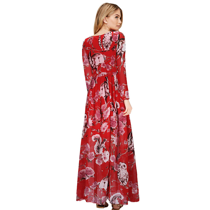 WD6698 Floral Maxi Dress Red