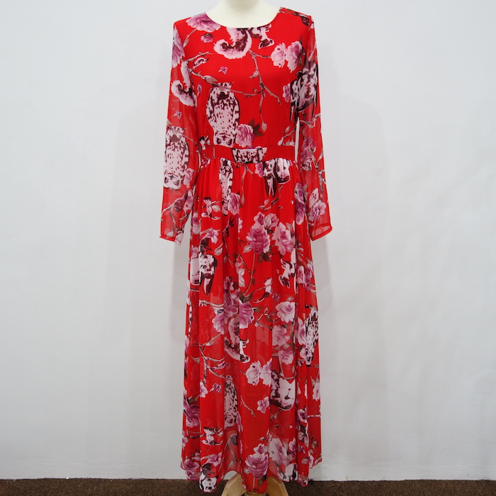 WD6698 Floral Maxi Dress Red