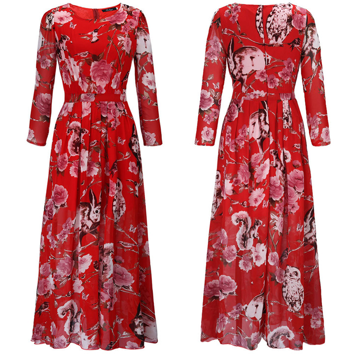 WD6698 Floral Maxi Dress Red