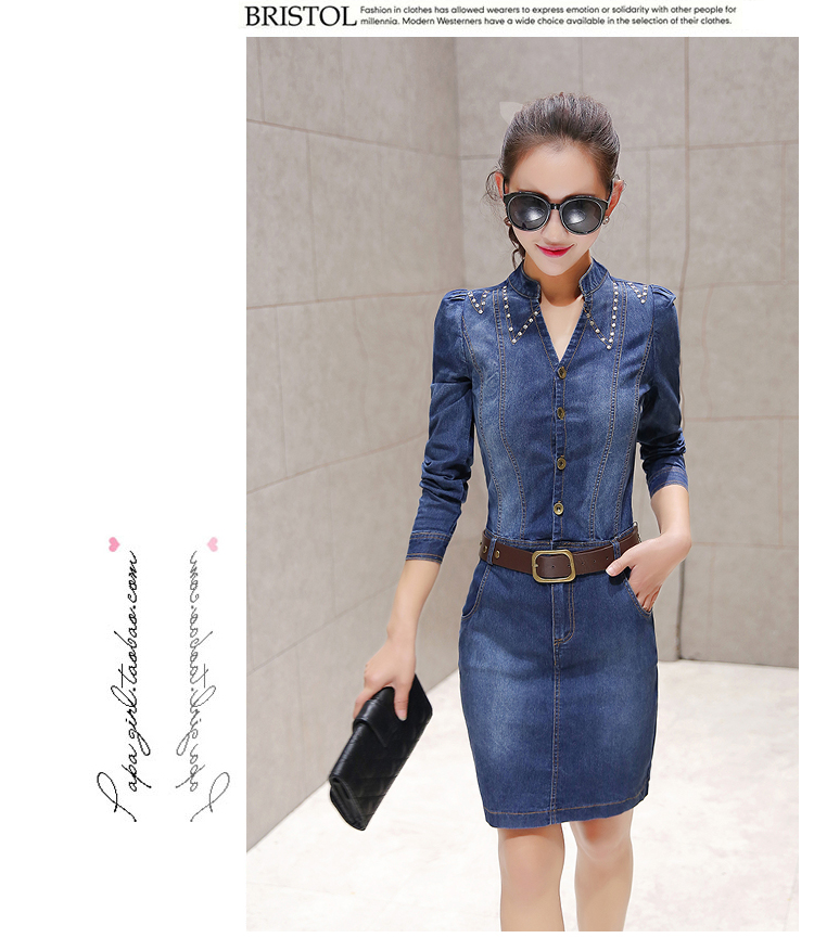 WD6882 Stylish Denim Dress Blue