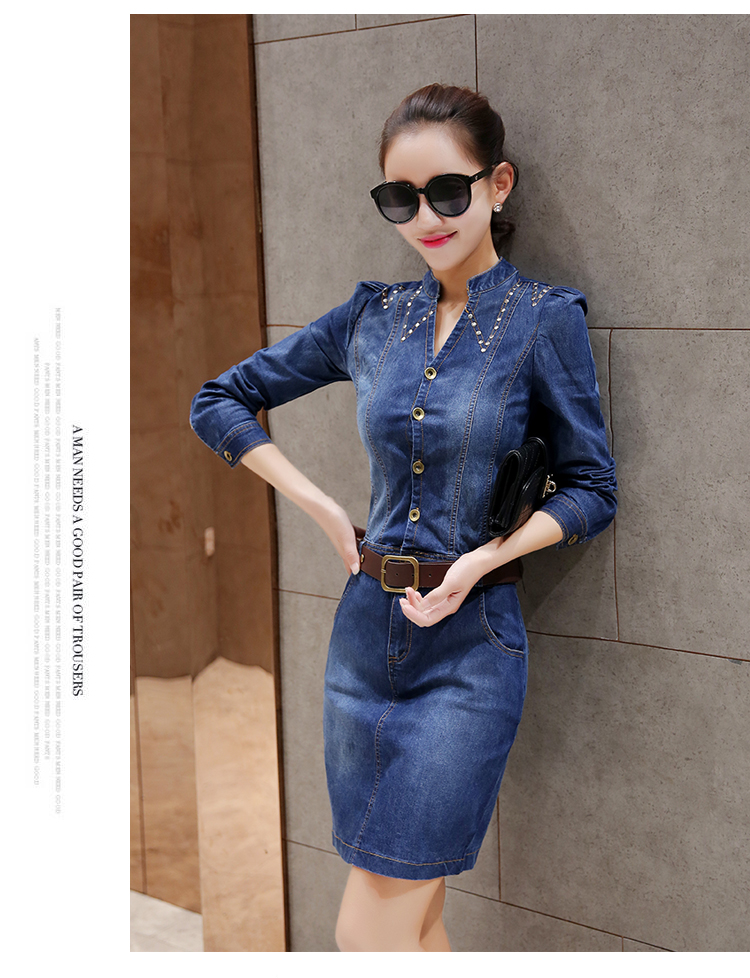 WD6882 Stylish Denim Dress Blue