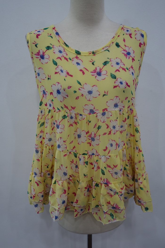 WT6947 Floral Chiffon Top Yellow