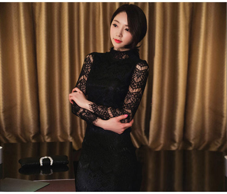 WD6956 Korea Sexy Lace Dress Black