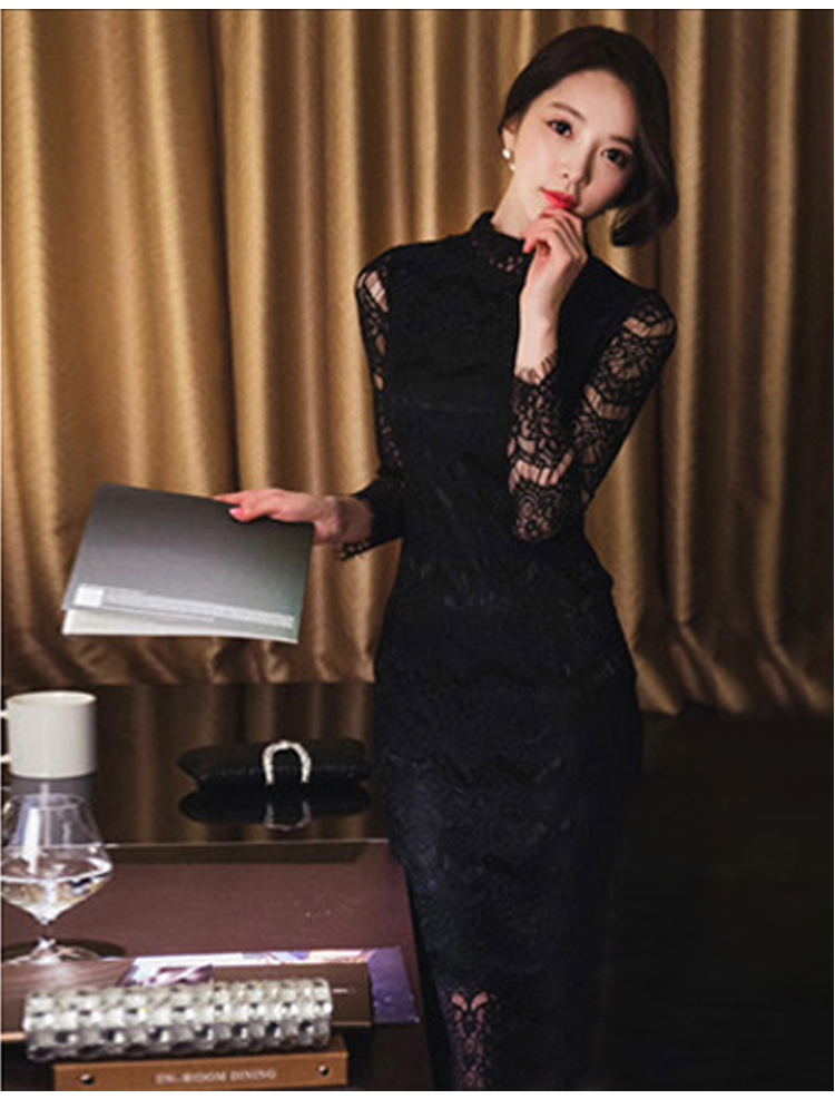 WD6956 Korea Sexy Lace Dress Black