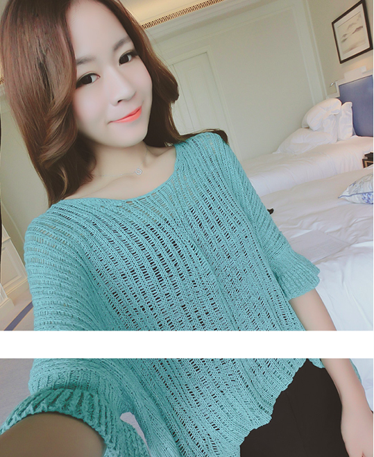 WT6974 Stylish Knit Top Light Blue