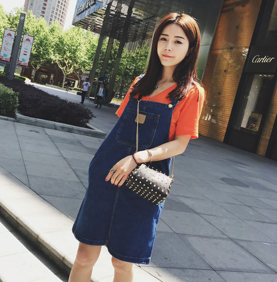 WD6986 Fashion Denim Dress Blue