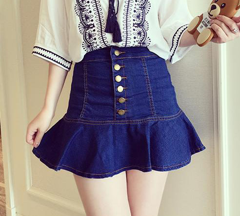 WK6987 Pretty Denim Skirt Blue