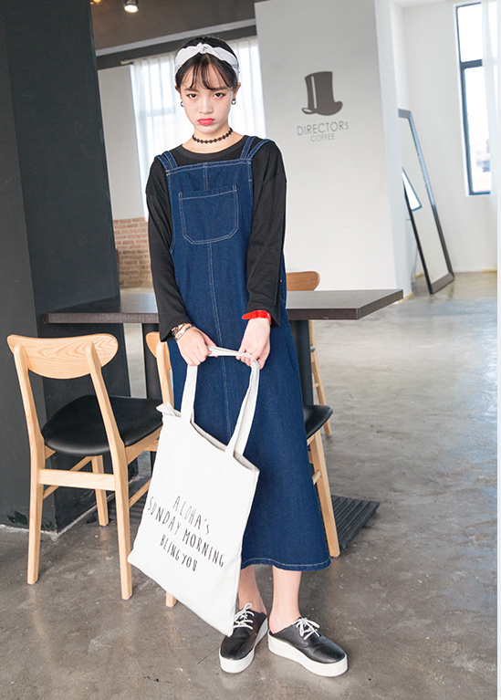 WD3695 Fashion Denim Dress Dark Blue