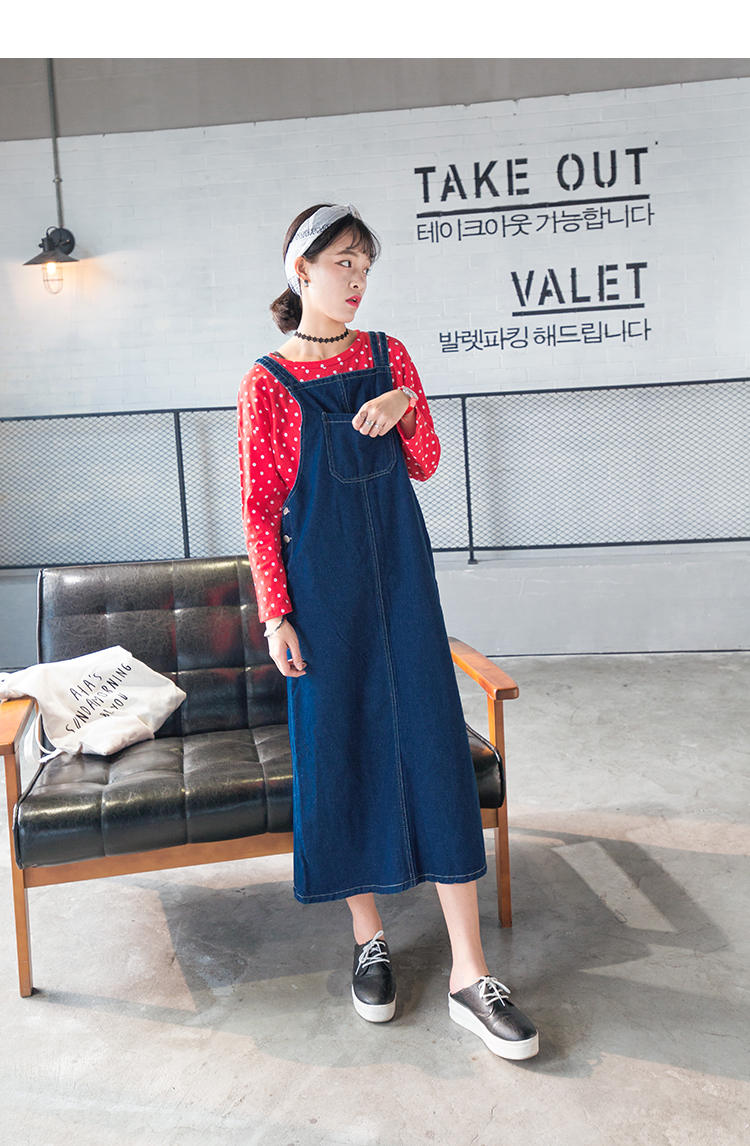 WD3695 Fashion Denim Dress Dark Blue