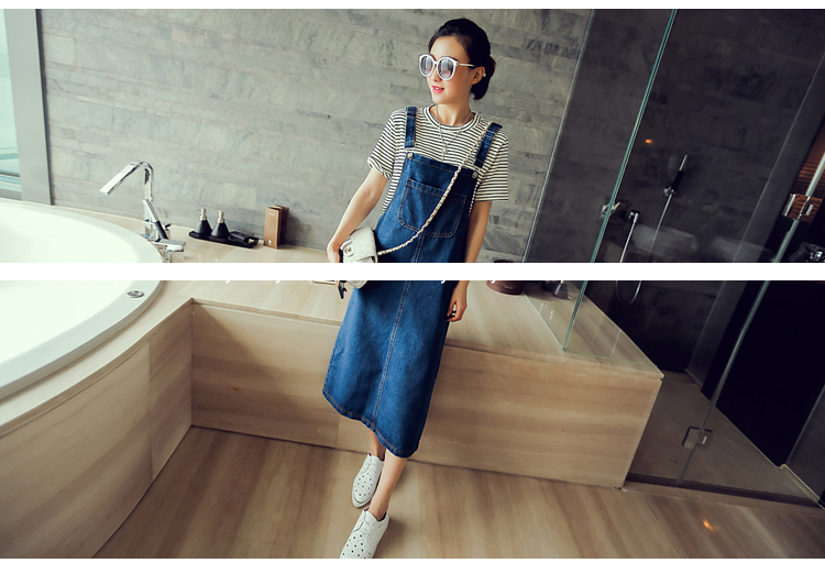 WD3696 Fashion Denim Dress Dark Blue