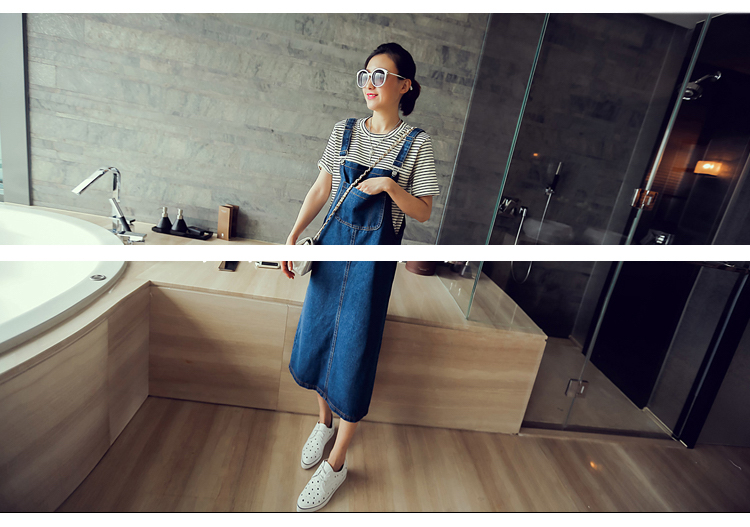 WD3696 Fashion Denim Dress Dark Blue