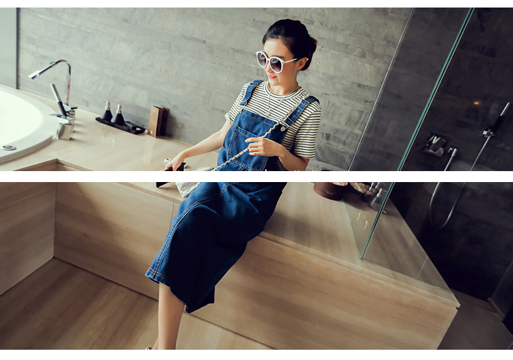 WD3696 Fashion Denim Dress Dark Blue