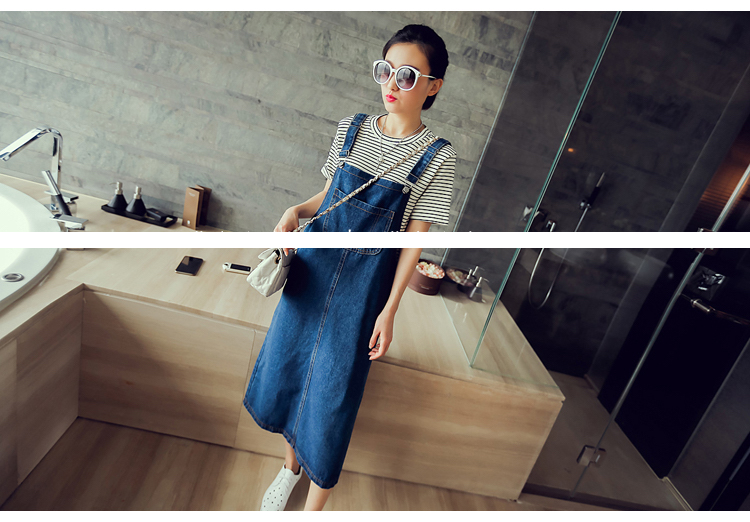 WD3696 Fashion Denim Dress Dark Blue