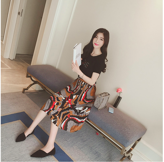 WK6989 Chiffon Pleated Skirt Orange