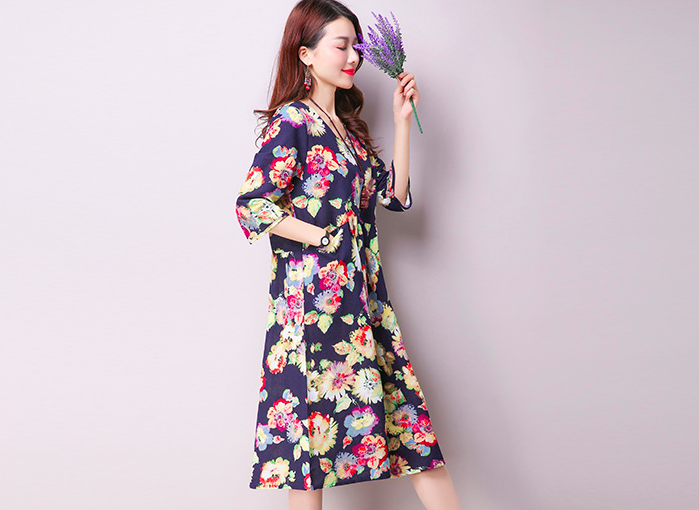 WD6994 Pretty Floral Dress Black