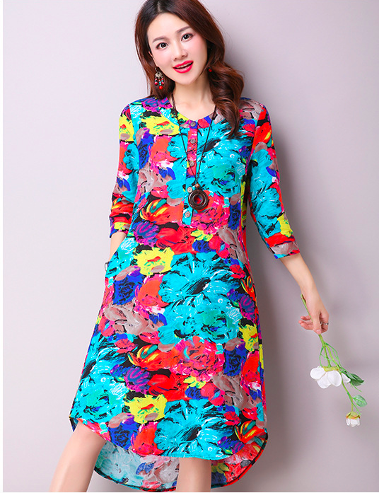 WD6995 Colourful Dress Blue