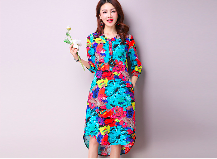 WD6995 Colourful Dress Blue