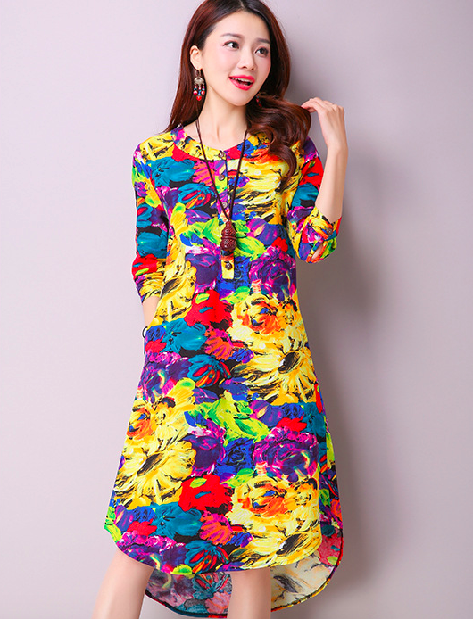 WD6995 Colourful Dress Yellow