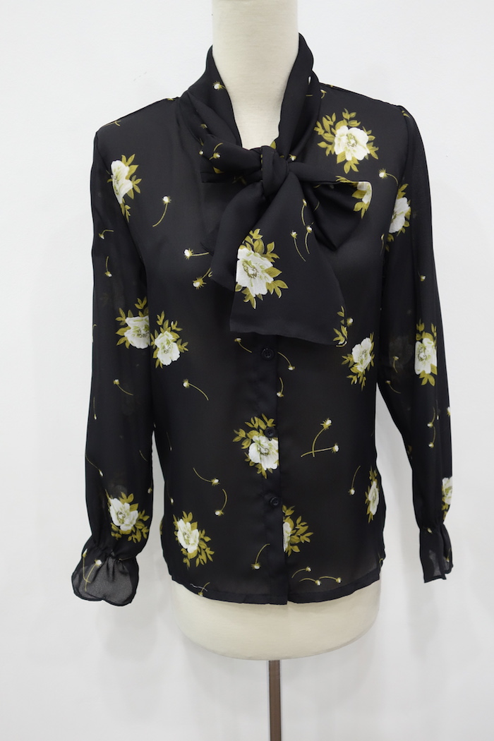 WT7027 Floral Top Black