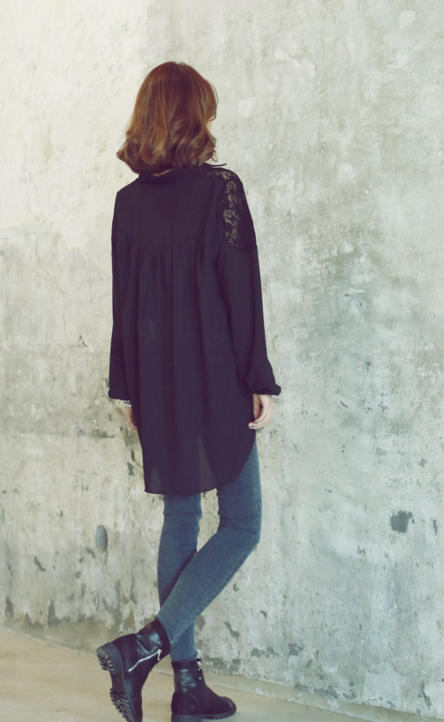 WT7034 Stylish Long Top Black