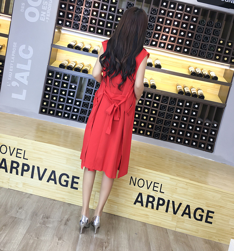 WJ7043 Sleeveless Long Coat Red 