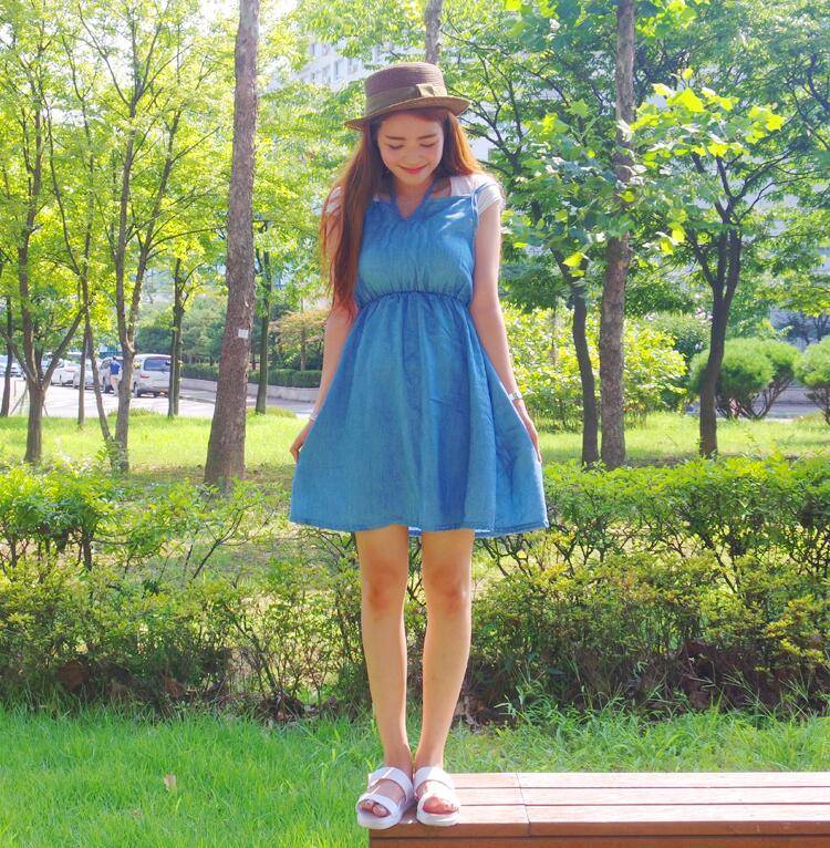 WD7046 Sweet Denim Dress Blue