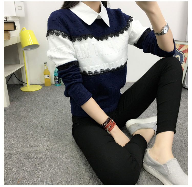 WT3710 Korea Stylish Top Dark Blue