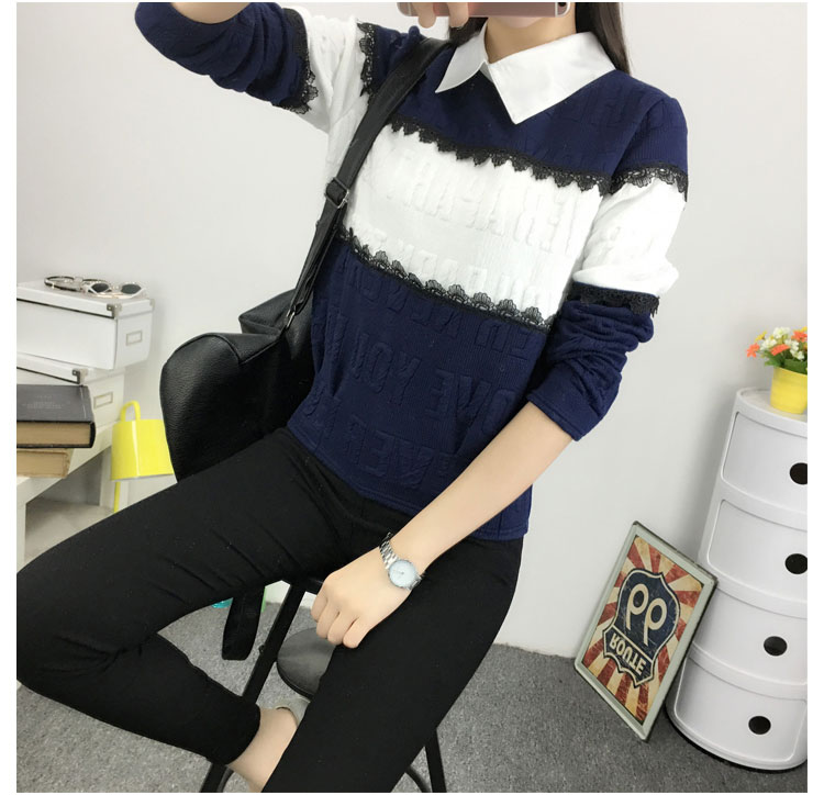 WT3710 Korea Stylish Top Dark Blue