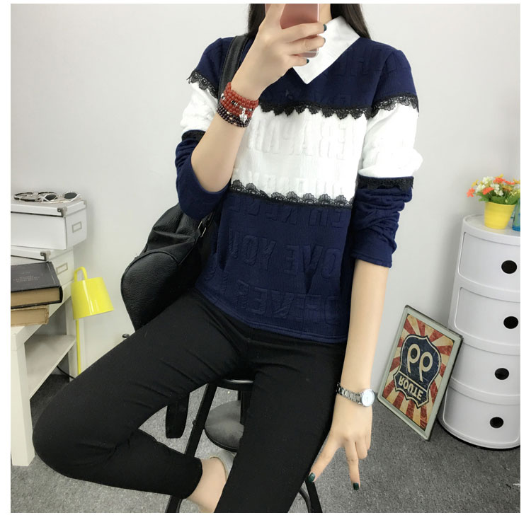 WT3710 Korea Stylish Top Dark Blue