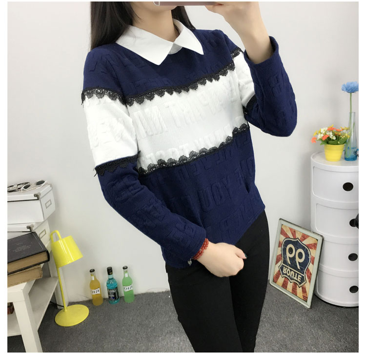 WT3710 Korea Stylish Top Dark Blue