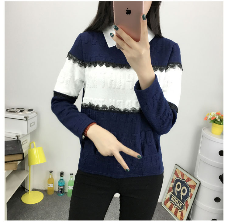 WT3710 Korea Stylish Top Dark Blue