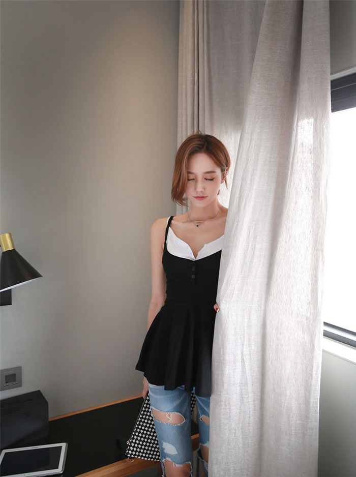 WT7057 Fashion Two Pieces Top Black