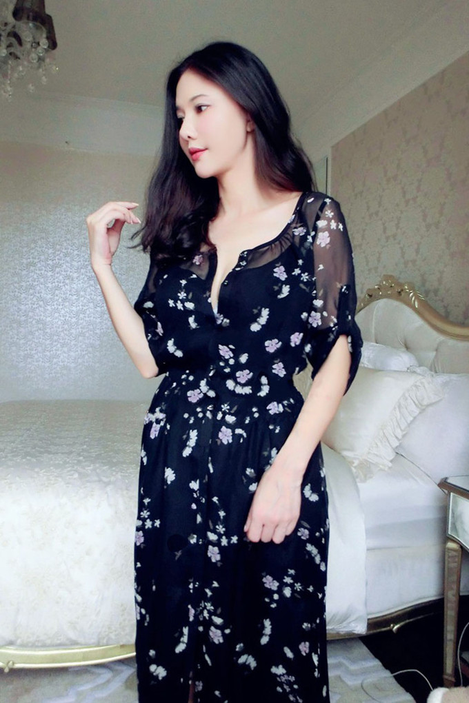 WD7085 Korea Fashion Maxi Dress Black