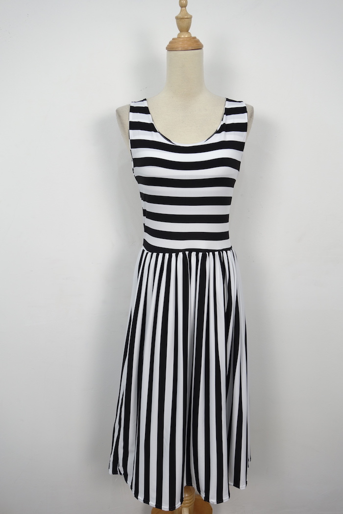 WD7089 Fashion Stripe Dress As Picture