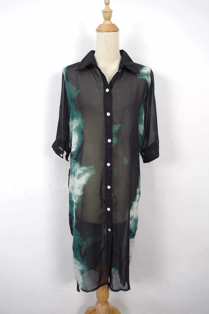 WJ7091 Chiffon Long Cardigan Green