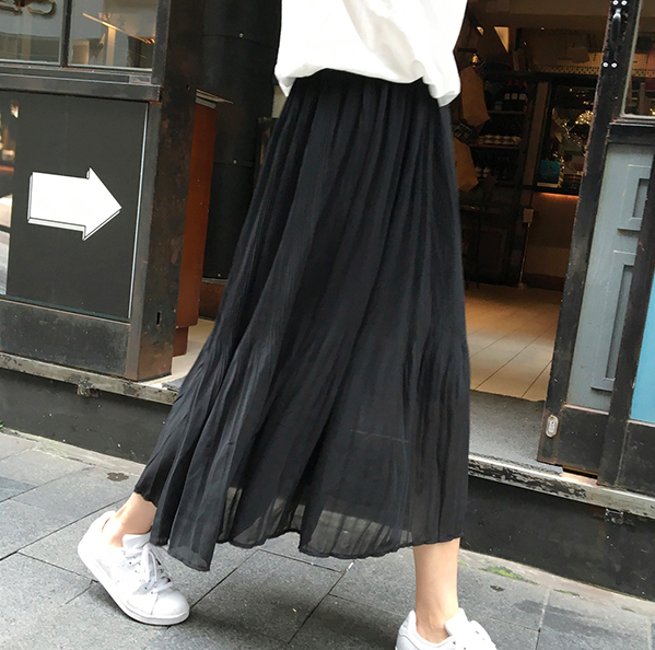 WK7097 Chiffon Skirt Black