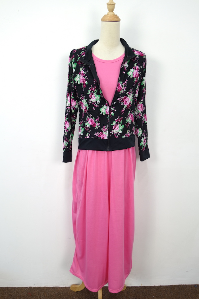 WH1155 Floral Jubah Set Pink