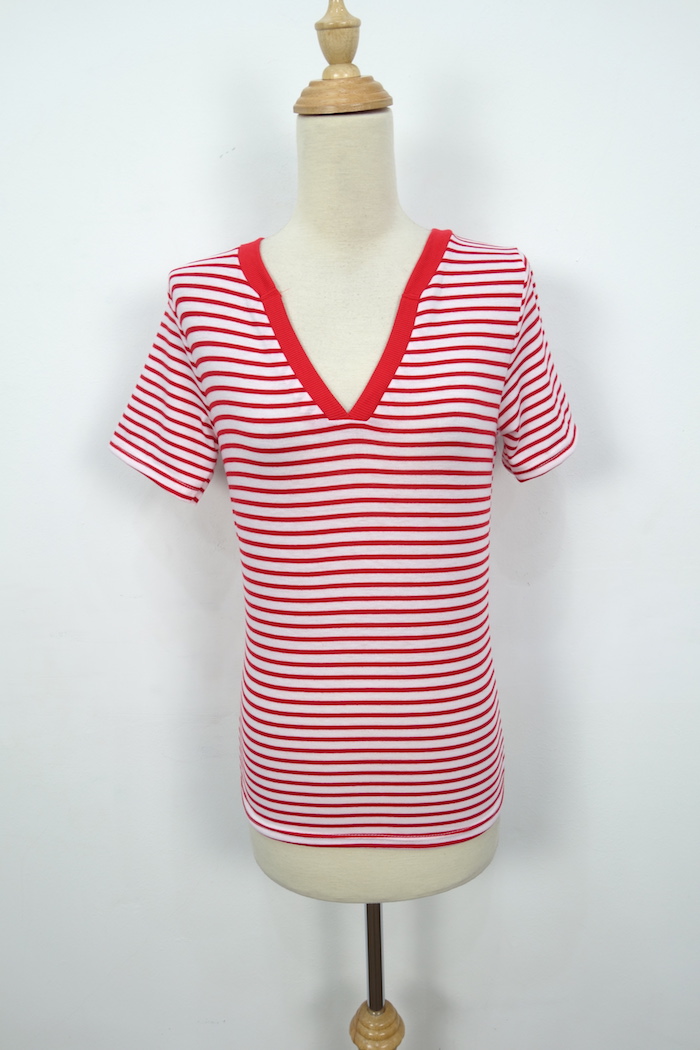 WT7127 Fashion Stripe Top Red