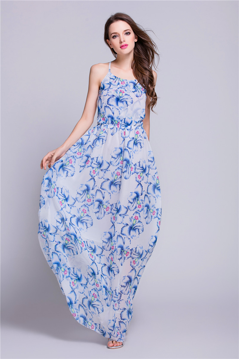 WD7140 Sexy Chiffon Maxi Dress Blue