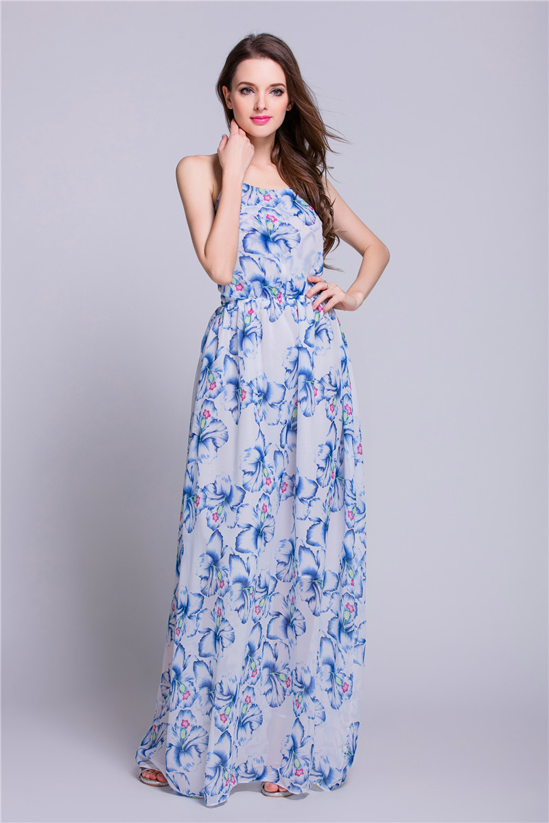 WD7140 Sexy Chiffon Maxi Dress Blue