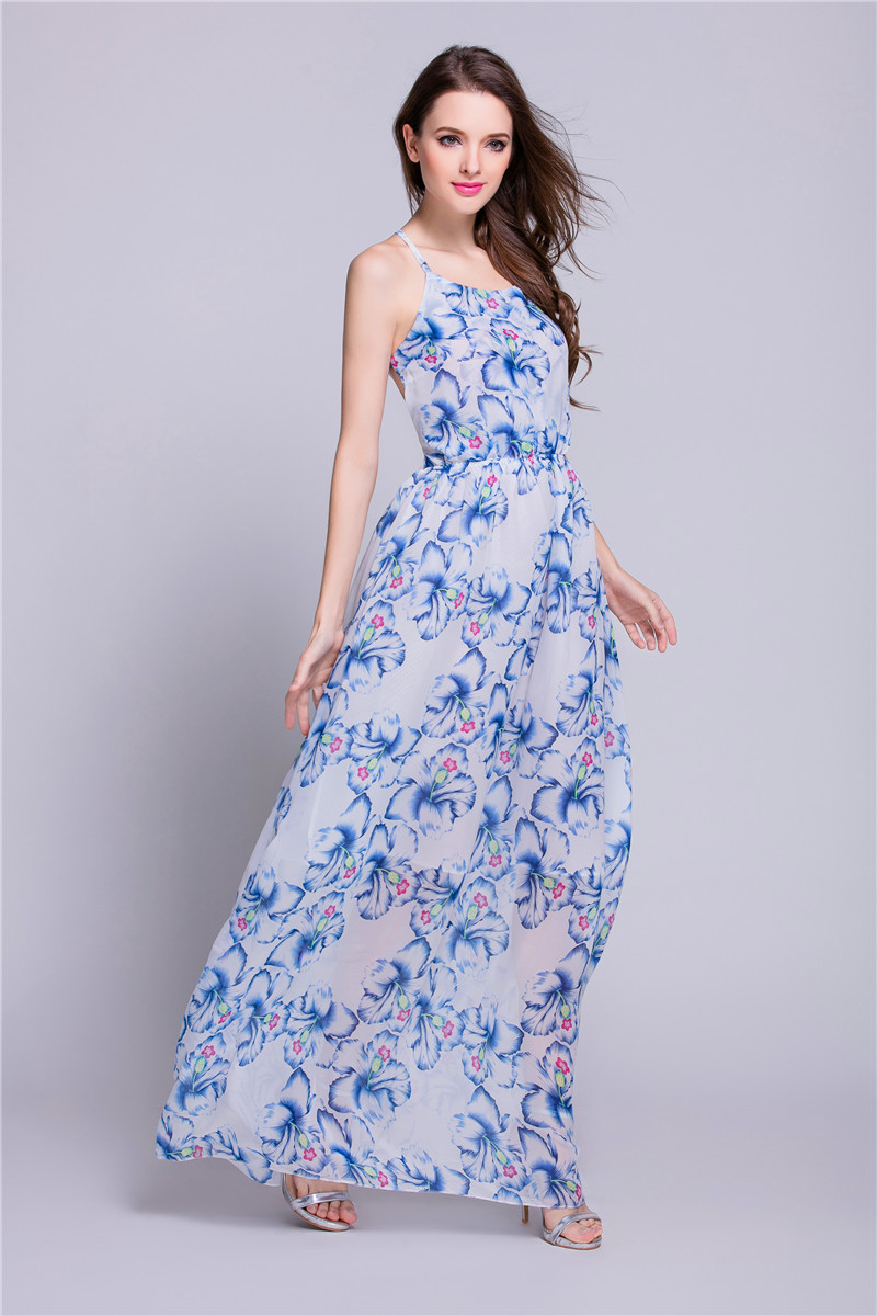 WD7140 Sexy Chiffon Maxi Dress Blue