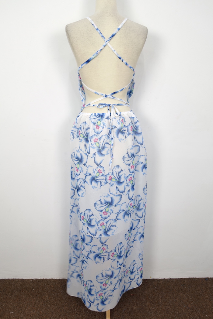 WD7140 Sexy Chiffon Maxi Dress Blue