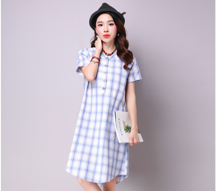 WD7169 Fashion Checker Dress Blue