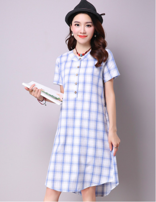 WD7169 Fashion Checker Dress Blue