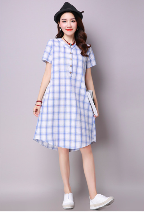 WD7169 Fashion Checker Dress Blue